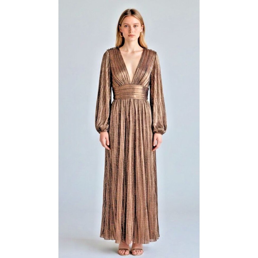 Aidan Mattox NEW womens v-neck gold stripe maxi ball gown slit size 6 party